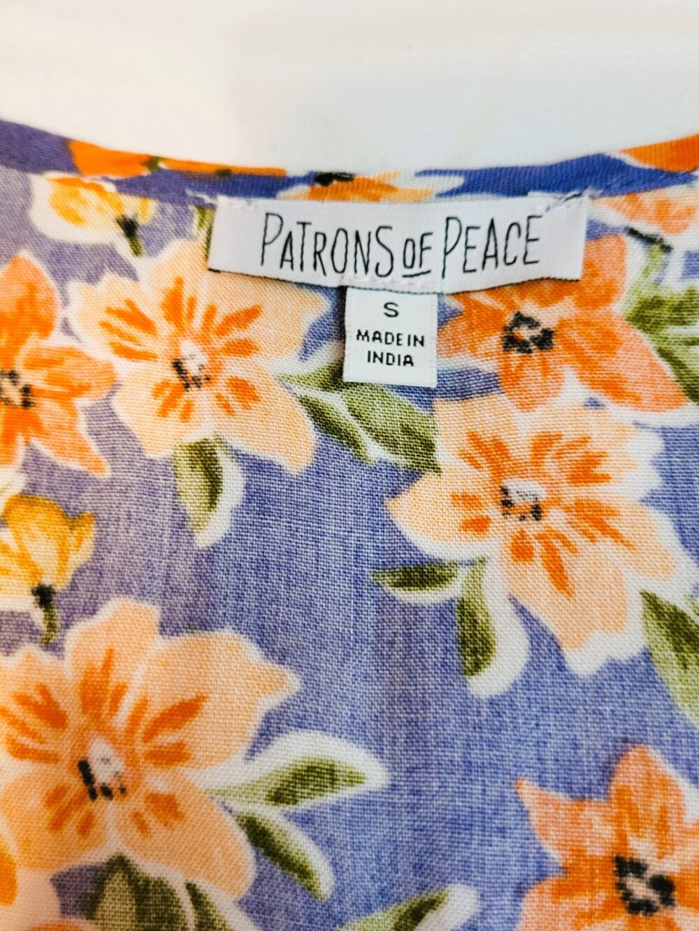 Patrons of Peace Maxi Sundress. Blue, Orange & white Floral. Size Small - Picture 12 of 16
